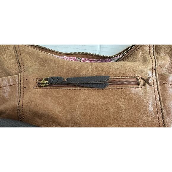 The Sak Kendra Purse Brown Two Tone Leather Medium Shoulder Hobo Bag Some Wear - Picture 9 of 11